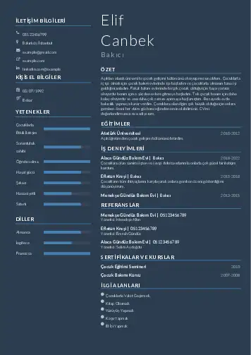 Bakıcı Cv Örnekleri cv indir